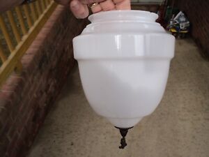 Vintage Milk Glass Art Deco Acorn Globe Pendant Ceiling Light Brass Finial