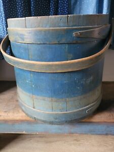 Early Antique Old Blue Farm Firkin Sugar Bucket