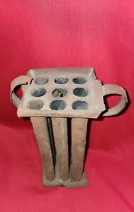 Antique Primitive 9 Hole 10 Candle Mold Early Dual Handles Rust