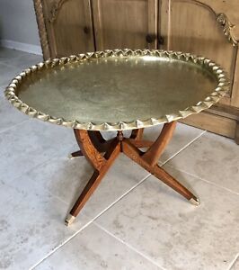 Vintage Mid Century Moroccan Style Refinished 30 Round Brass Tray Table India