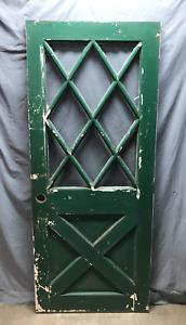 1 Antique Exterior 12 Lite Diamond Pattern 32x77 Entryway Door Vtg Old 231 24b
