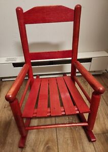 Great Red Vintage Rustic Slat Wood Mini Child S Rocking Chair Ladder Back Rocker