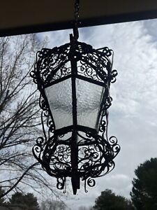Scrolled Iron Spanish Revival Hanging Swag Lamp 