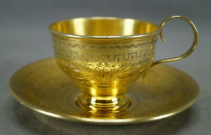 Pyotr Abrosimov Moscow Russian Gold Washed Silver Demitasse Cup Saucer C 1887