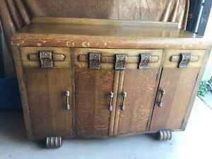 1940 S Antique Vintage Tiger Oak Country French Art Deco 53 Buffet Sideboard
