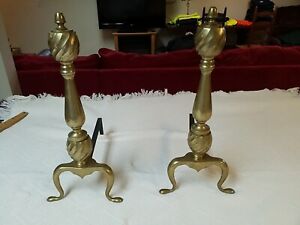 Set Of 2 Vintage Antique Brass Fireplace Andirons 19inches