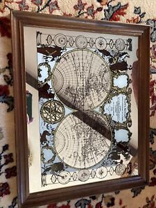 Mappe Monde Carte Universelle De Terre Mirror Hand Made In England Vintage 20x16