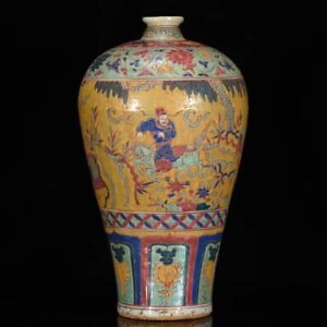 13 7 China Antique Yuan Dynasty Porcelain Multicolored Figure Pattern Pulm Vase