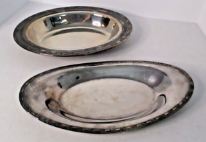 Lot Of 2 Oneida Silver Plated Oval Platters Serving Dishes Tray Flowers Floral