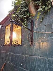 Vintage Wrought Iron Outdoor Lantern And Bracket Porch Lantern