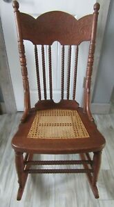 Antique Victorian Wood Rocking Chair W Cane Seat