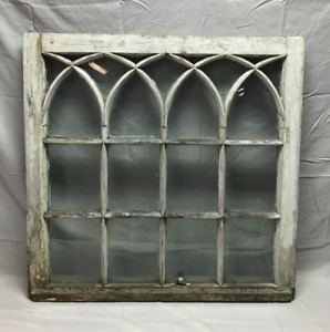 Antique Gothic Arched Glass Window Sash Shabby 34x35 Vintage Chic Old 567 23b