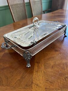 Vintage Beautiful Silver Plate Footed Serving Tray Holder Serving Dish