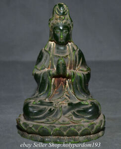 6 Old Chinese Natural Green Jade Carved Guan Yin Kwan Yin Goddess Statue
