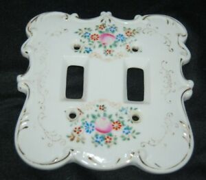 Vtg Victorian Arnart Creation Floral Porcelain Double Light Switch Plate Cover