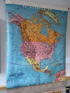 North America 1950 School Pull Down Wall Map Weber Costello On Canvas Roll