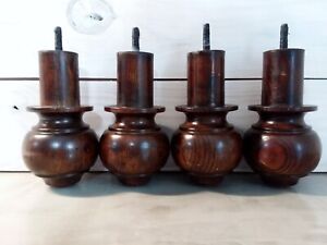 Set Of 4 Large Solid Wood Ball Furniture Feet Legs 7 Tall X 4 Round Pedestal