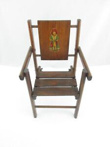 Antique Wood Folding Doll Chair W Folk Art Applique 13 Tall