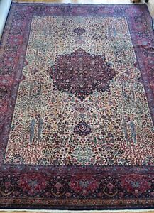 11 X 17 Exquisite Antique Kermann Lavar Trees Floral Hand Knotted Wool Rug