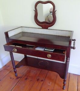 Antique Late 19th C English Mahogany Ladies Vanity Mirrored Table Excellent 