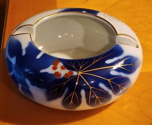 Vintage Arita Ware Gold Gilt Cobalt Floral Ashtray Bowl Fukagawa Porcelain 5 5 
