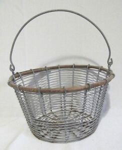 Antique Primitive Woven Twist Wire Egg Vegetable Gathering Basket W Handle