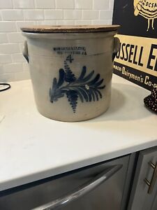 Antique Cowden Wilcox Salt Glazed Stoneware Crock 4 Gallon Harrisburg Pa Read 