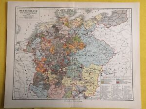 1890 Germany Vintage Geography Map Original 11 5 X 9 5 C12 3