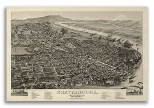 1886 Chattanooga Tennessee Vintage Old Panoramic City Map 16x24