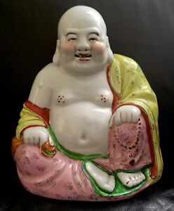 Chinese Happy Buddha Statue Famille Rose Large 10 Immortal Rare Quality Marked 