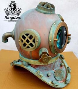 Copper Vintage Diving Helmet Full Size Navy Mark V Marine Divers Helmet W Base