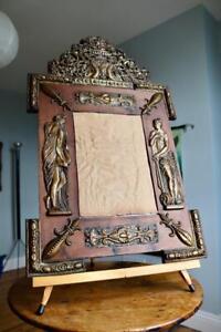 Superb Antique French Repouss Mirror Picture Frame 28 X 17 Ext Arts Crafts