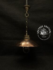 Antique Vintage Design Solid Brass Hanging Cargo Light With Copper Shade