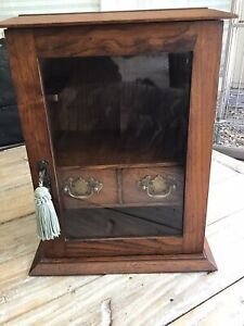 Antique Wooden Humidor Smokers Cabinet With Brass Detail
