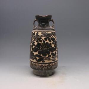 10 23 Chinese Porcelain Song Cizhou Kiln White Black Peony Pattern Pulm Vase
