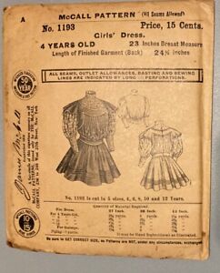 1900s Antique Mccall Pattern No 1193 For Child S Dress For 4 Year Old Complete