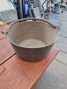 Antique Heavy Copper Brass Jam Pan With Iron Handle