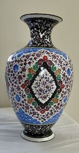 Antique Persian Cloisonne Vase Enamel Brass Hand Painted