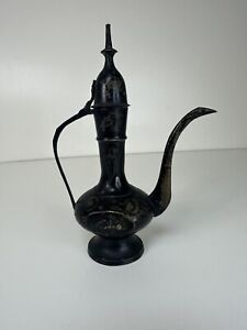 Decorative Arabic Tea Dallah 8 Black Brass Type Vintage Inside Tarnished