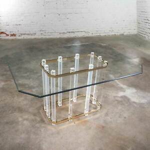Hollywood Regency Glass Brass Lucite Dining Table Style Charles Hollis Jones