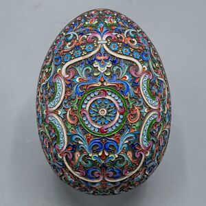 Ivan Khlebnikov Russian Enameled 84 Gilt Silver Egg Box Large 340 Grams 5 