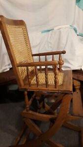 Rare Antique Convertible Child S High Rocking Chair Oak W Cane Seat Back