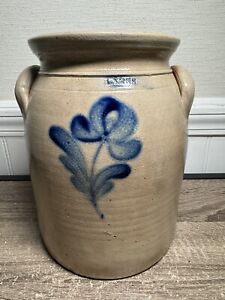 Early Antique Vintage Lyons N Y Decorated Stoneware Butter Churn Pot