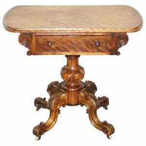Sublime Early Victorian Walnut Side Occasional Table Ornately Carved Base Legs