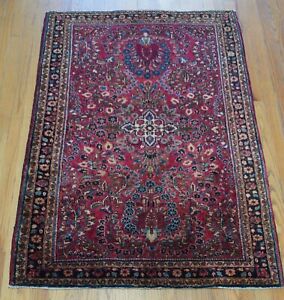 3 3 X 5 Antique Saroukk Hand Knotted Wool Floral Red Rug