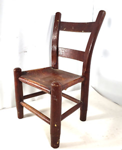 Antique Louisiana Cajun Or American Indian Ladder Back Rawhide Seat Childs Chair