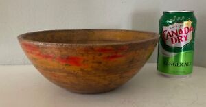 Antique Scandinavian American Red Wood Mixing Serving Bowl Primitive Painted
