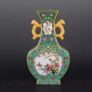 Chinese Green Enamel Porcelain Qing Yongzheng Flowers Birds Pattern Vase 10 0 