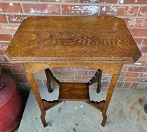 Antique Oak Plant Stand Fern Stand Table Handmade 2 Shelves Carved Accents