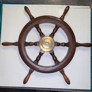 24 Brass Wooden Vintage Ship Steering Wheel Pirate D Cor Wood Fishing Wall Boat